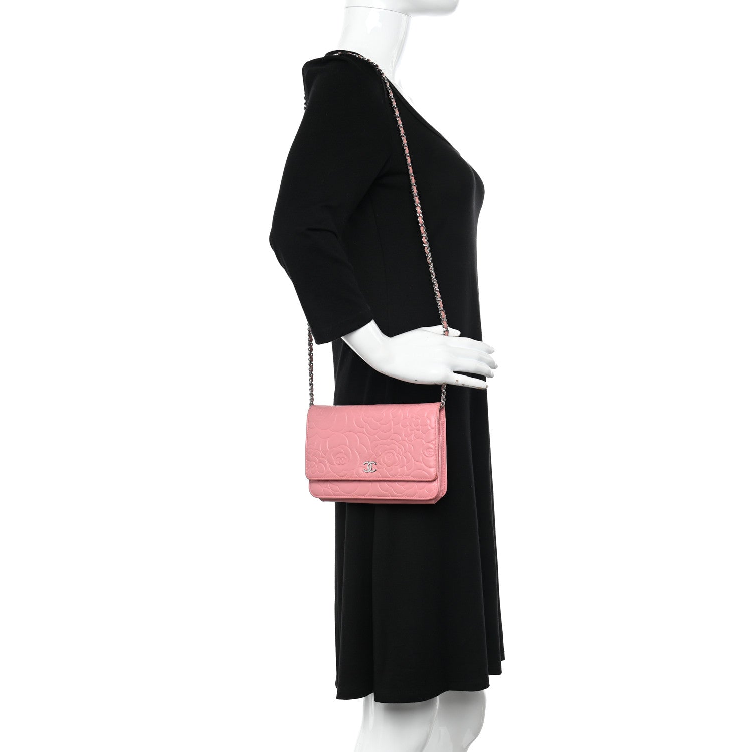 Chanel Lambskin Camellia Embossed Wallet On Chain WOC Pink 2 of 18