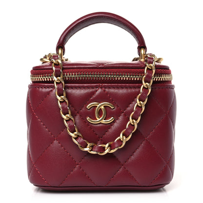 Chanel Lambskin Quilted Mini Top Handle Vanity Case With Chain Burgundy 1 of 9