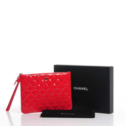 Chanel Patent Calfskin Quilted Medium Cosmetic Case Red 5 of 9