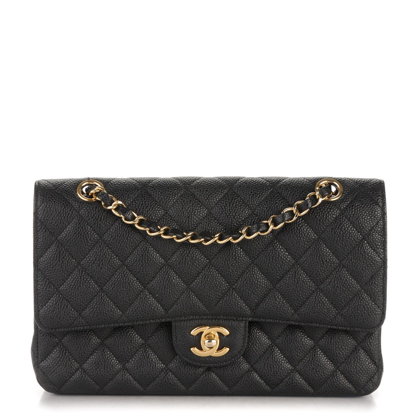 Caviar Quilted Medium Double Flap Black