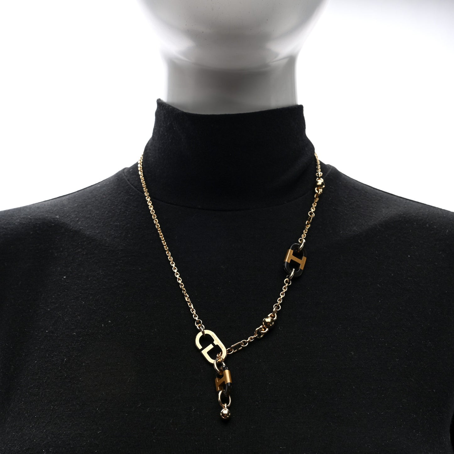 Lacquered Horn Permabrass Sur Mer Necklace Small Model Gold Black
