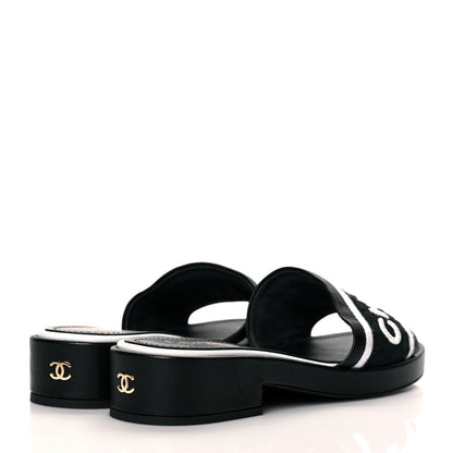 Chanel Lambskin Embroidered CC Mule Sandal 39 Black White 4 of 14