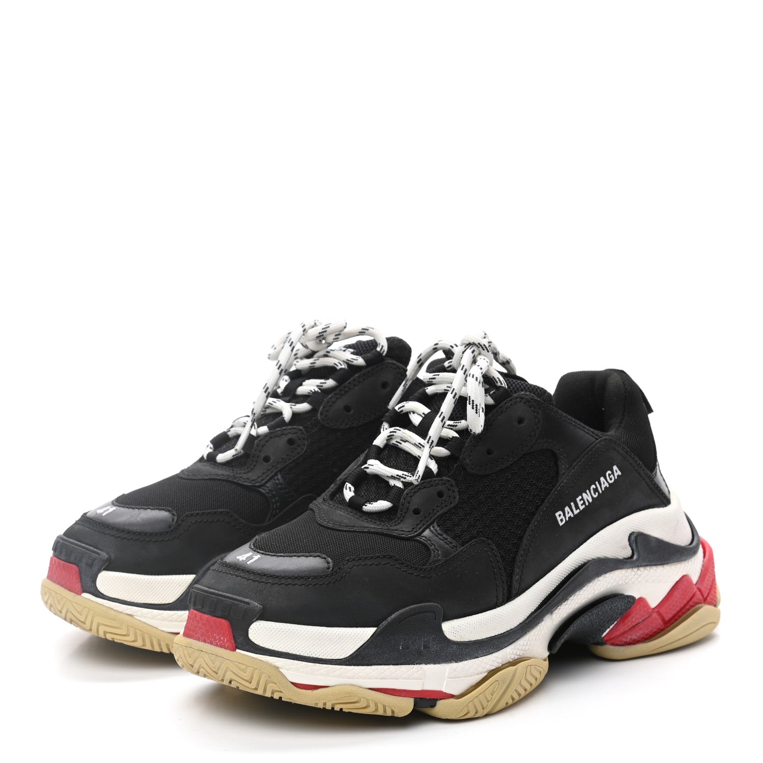 Balenciaga Fabric Mesh Washed Effect Mens Triple S Sneakers 41 Black Red 3 of 8