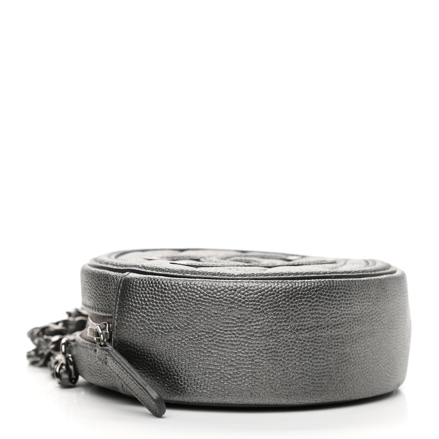 Metallic Caviar Quilted Round Filigree Crossbody Ruthenium