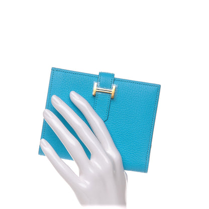 Hermes Chevre Mysore Bearn Compact Wallet Bleu Azteque 2 of 8