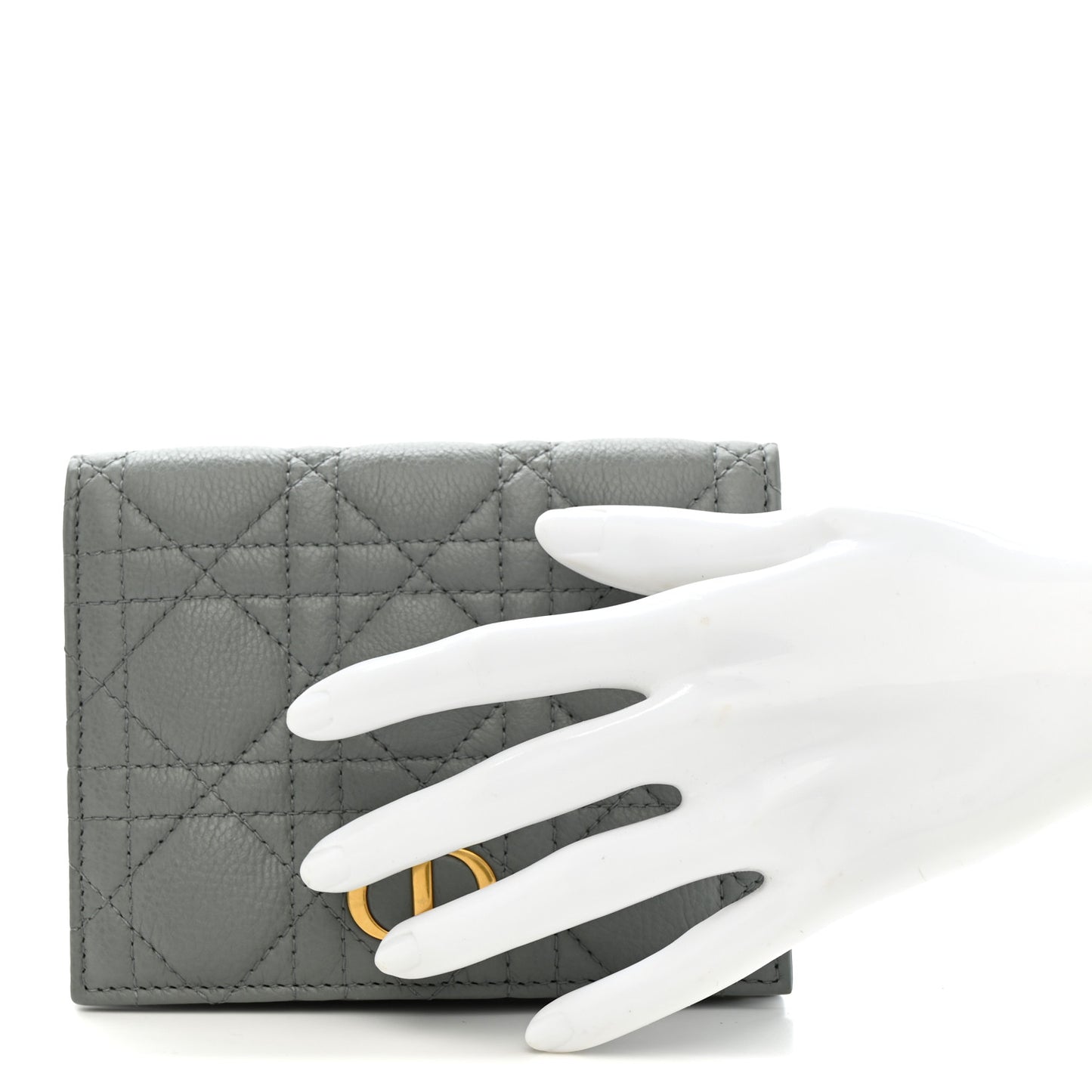 Grained Calfskin Supple Cannage Caro Medium Wallet Grey