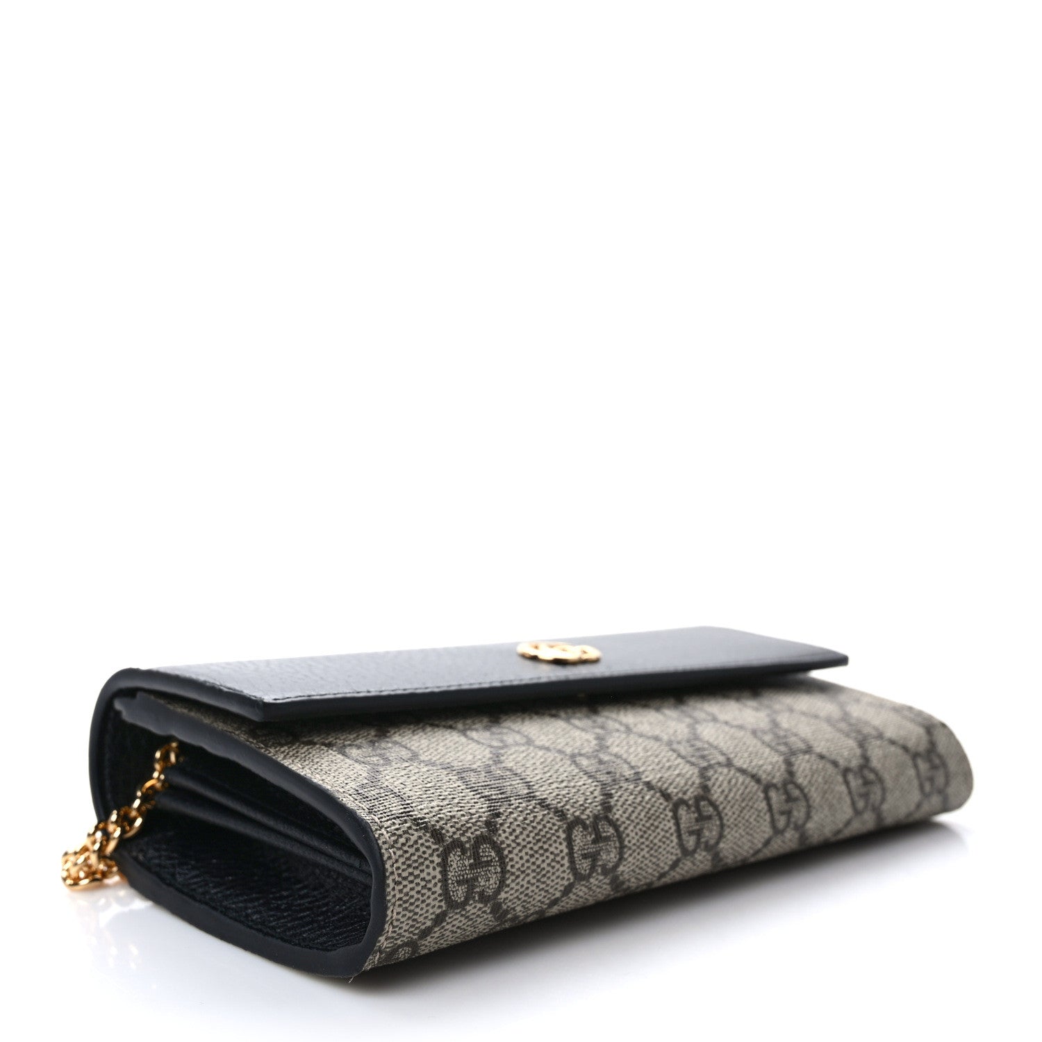 Gucci Dollar Calfskin GG Supreme Monogram Petite GG Marmont Wallet Chain Bag Black Beige Ebony 4 of 11