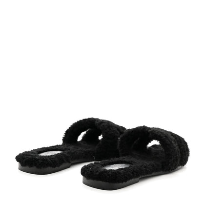 Hermes Woolskin Oran Sandals 38.5 Black 4 of 8