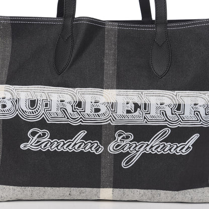 Burberry Coated Canvas Mega Check Medium Doodle Tote Black White 15 of 15