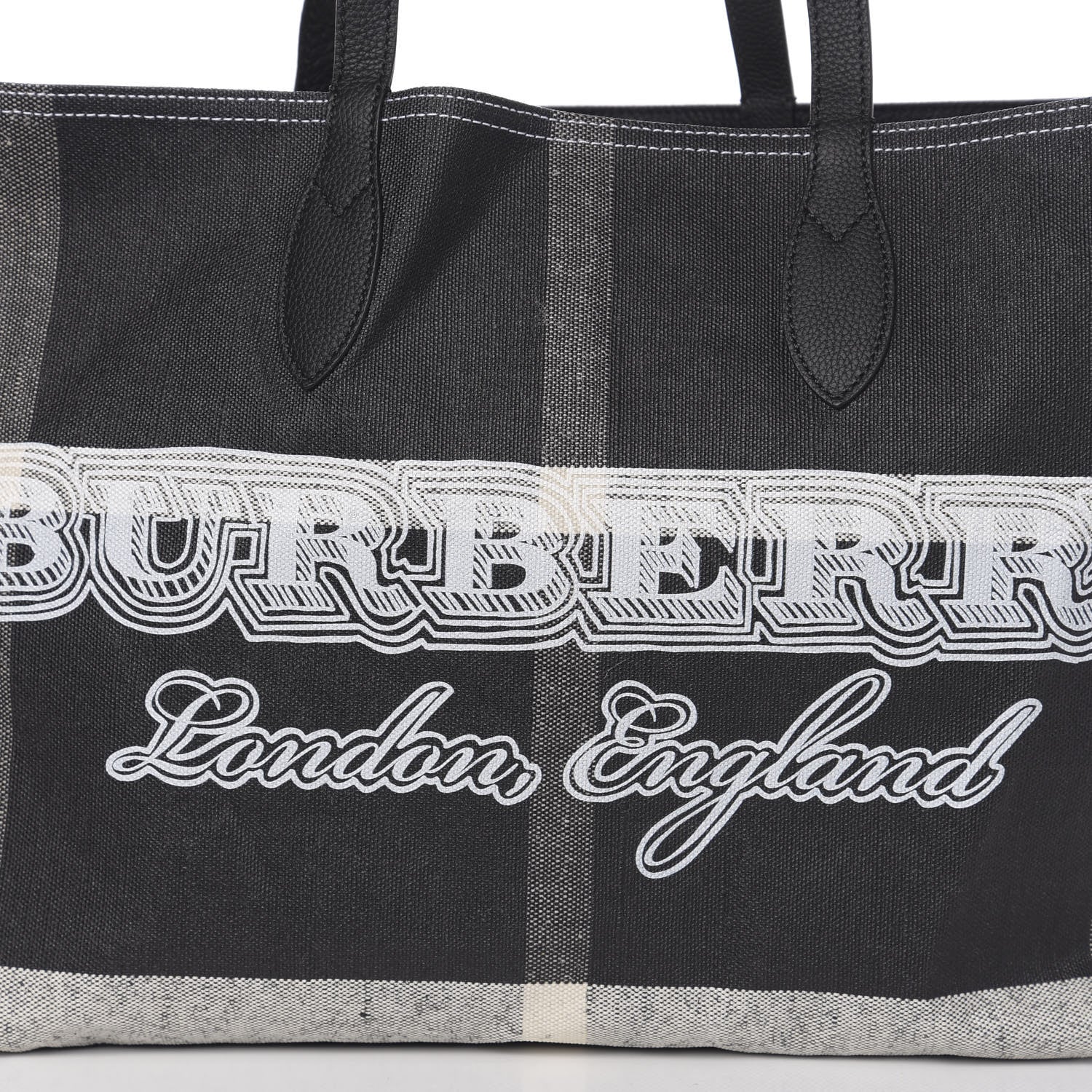 Burberry Coated Canvas Mega Check Medium Doodle Tote Black White 15 of 15