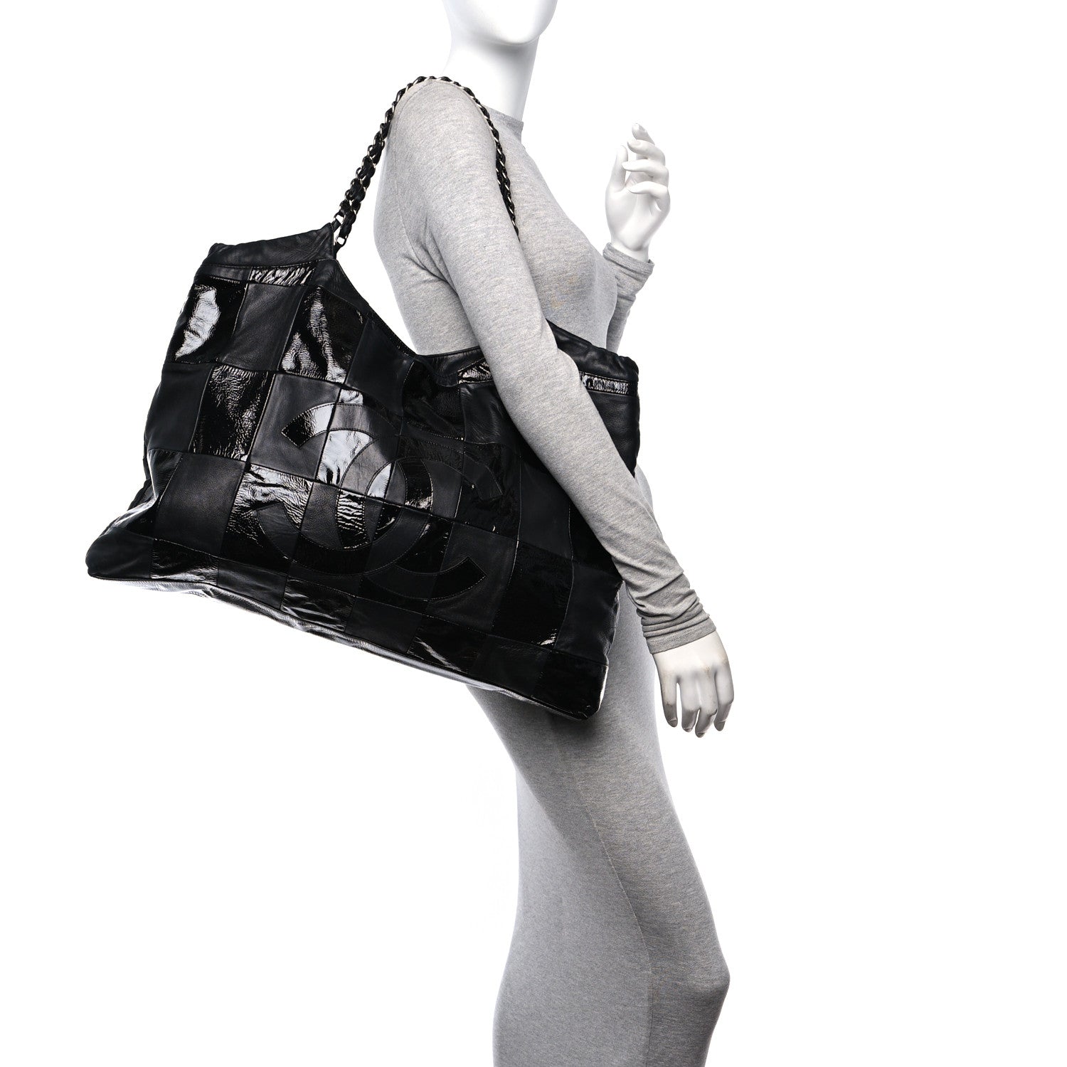 Chanel Patent Patchwork Large Brooklyn Tote Black 3 of 10