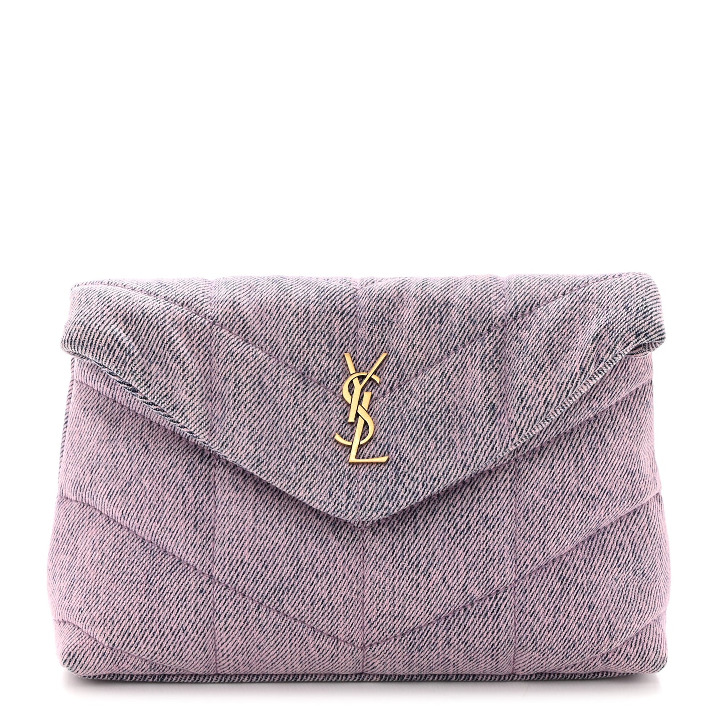 Denim Quilted Loulou Puffer Monogram Pouch Clutch Bleached Lilac