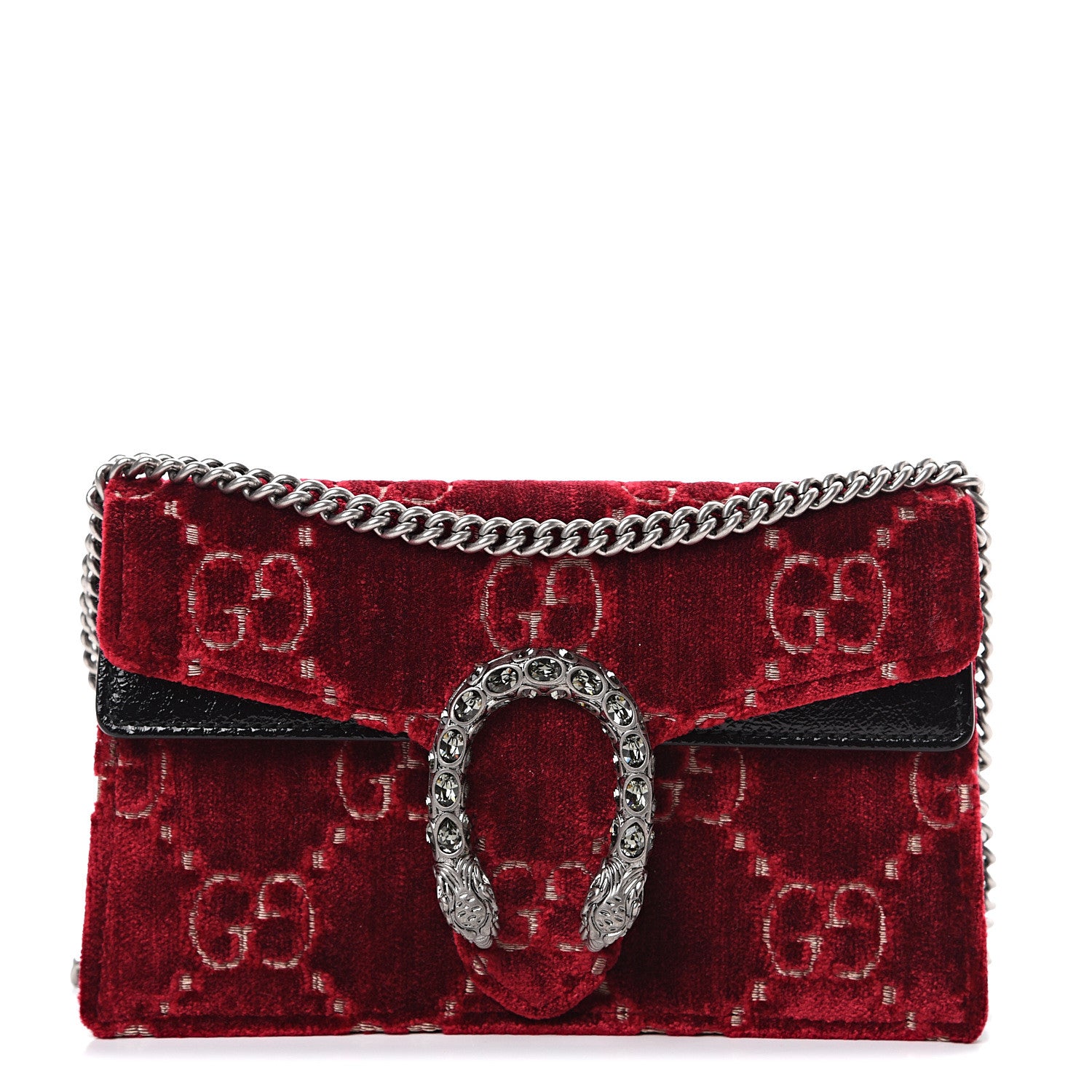 Gucci Velvet GG Monogram Super Mini Dionysus Shoulder Bag Red Cipria Black 1 of 9