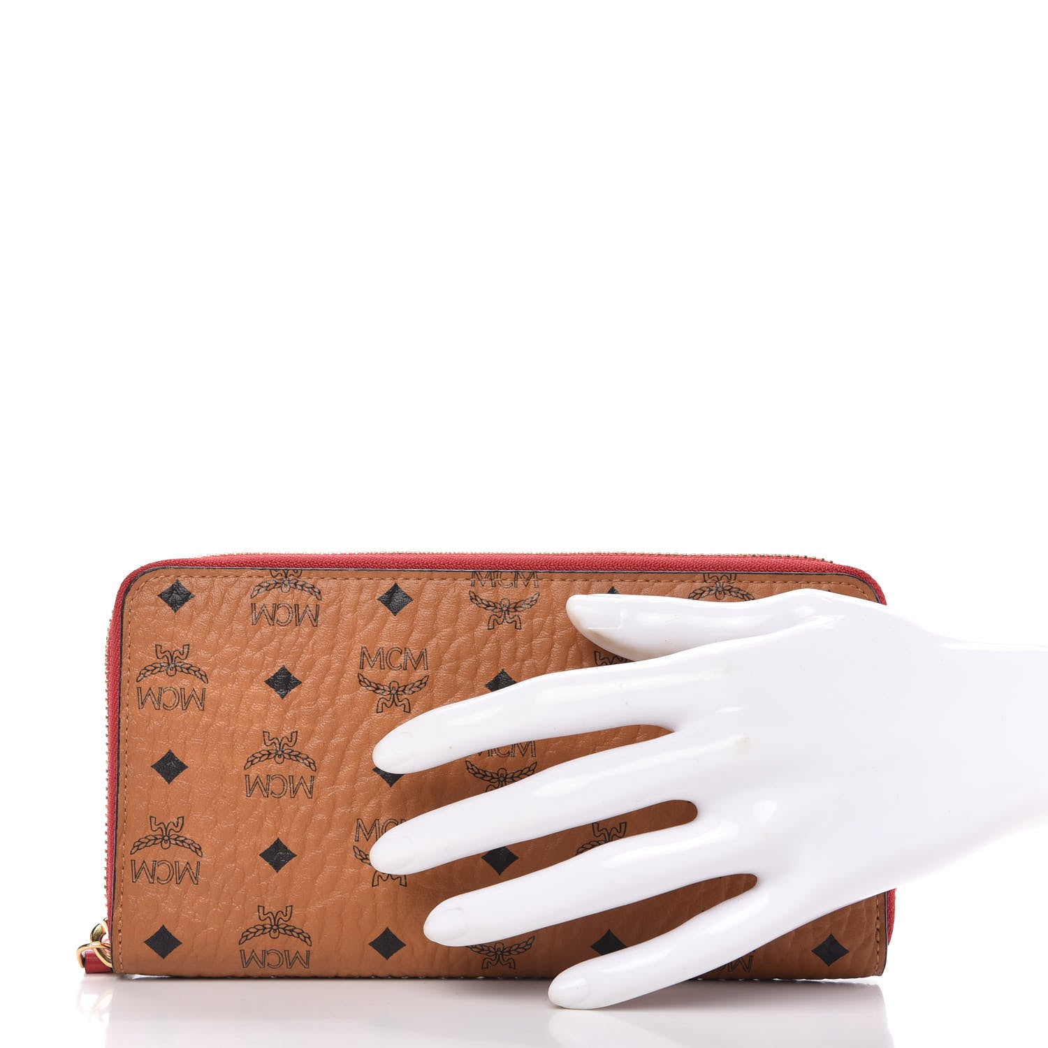 MCM Visetos Large Zip Around Wallet Cognac Red 2 of 8