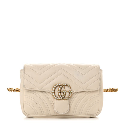 Gucci Calfskin Matelasse Pearly GG Marmont Chain Belt Bag Mystic White 1 of 19