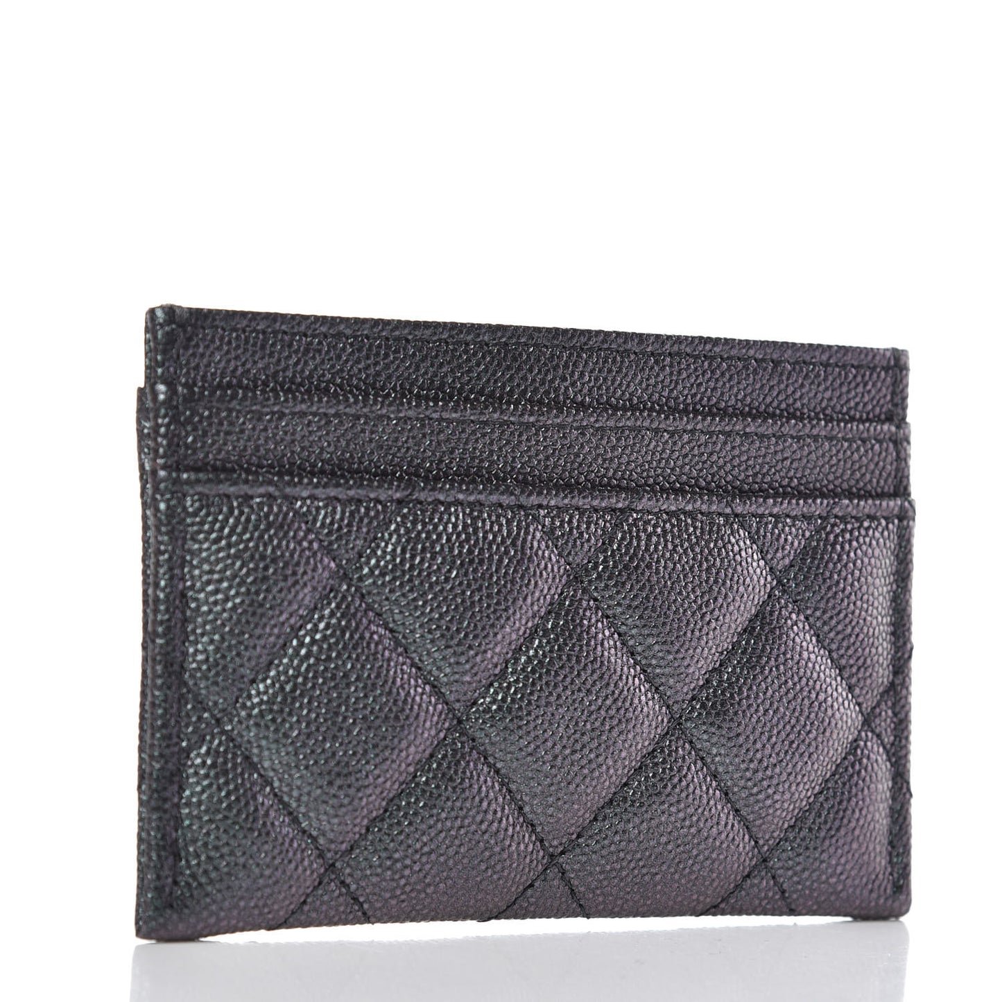 Iridescent Caviar Quilted Card Holder Black