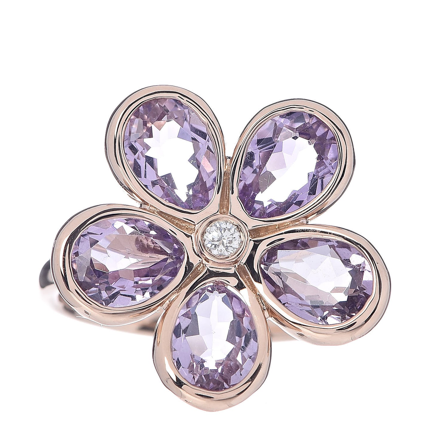 18K Rose Gold Amethyst Diamond Sparklers Flower Ring 51 5.75