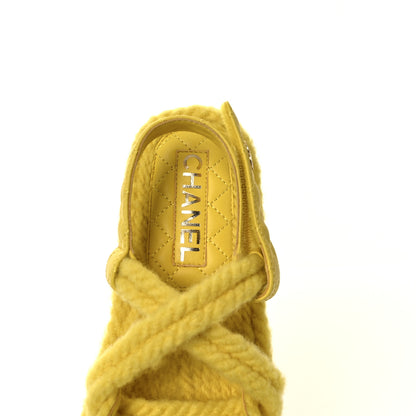 Chanel Cord Lambskin Quilted Logo Sandals 37 Yellow 6 of 8