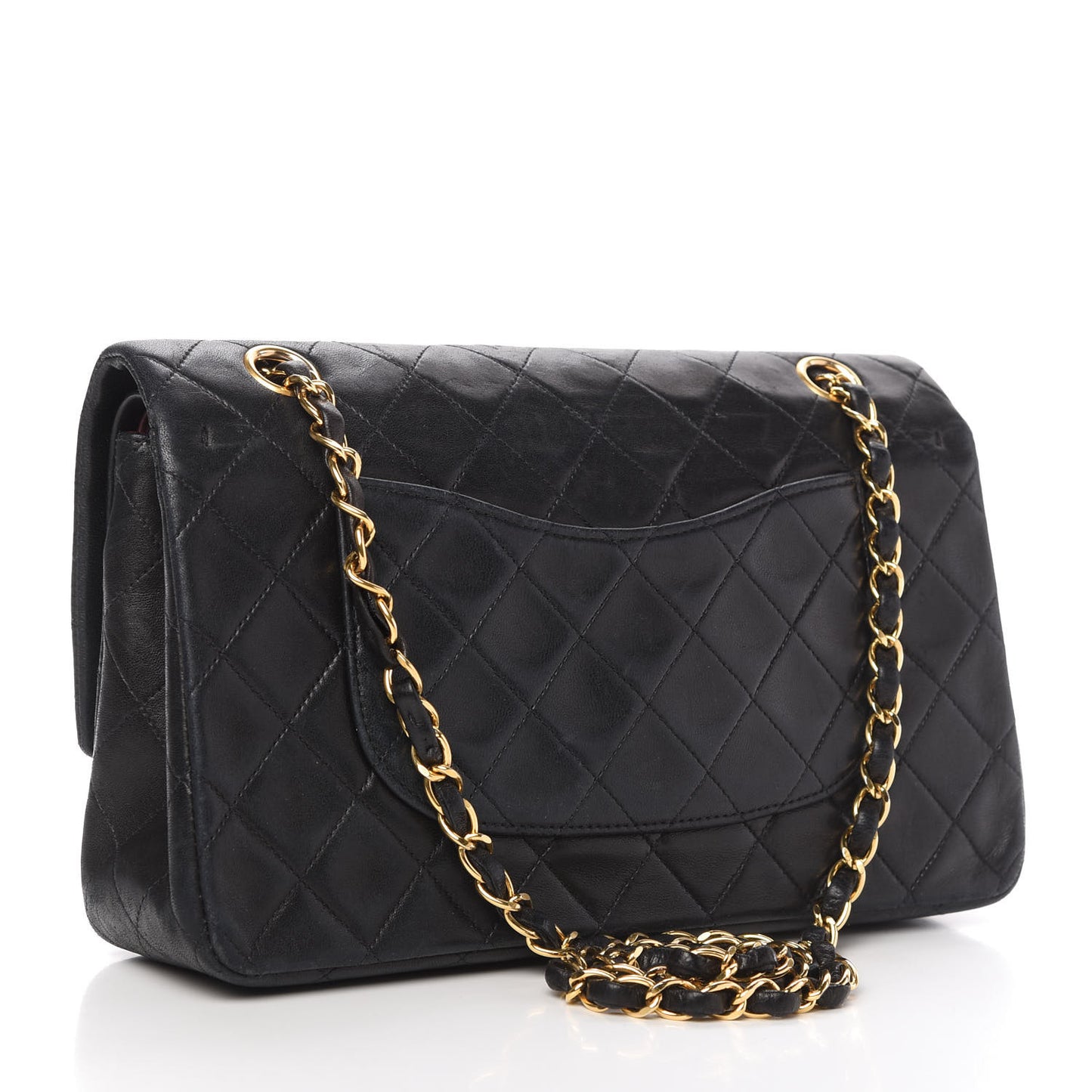 Lambskin Quilted Medium Double Flap Black