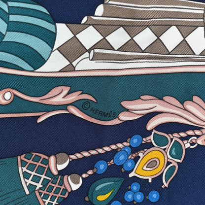 Hermes Silk Coupe De Gala Wash Scarf 90 Marine Petrole Miel 7 of 10