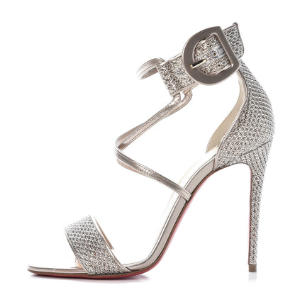 Christian Louboutin Glitter Mesh Choca Lux 100 Sandals 35 Silver 1 of 9