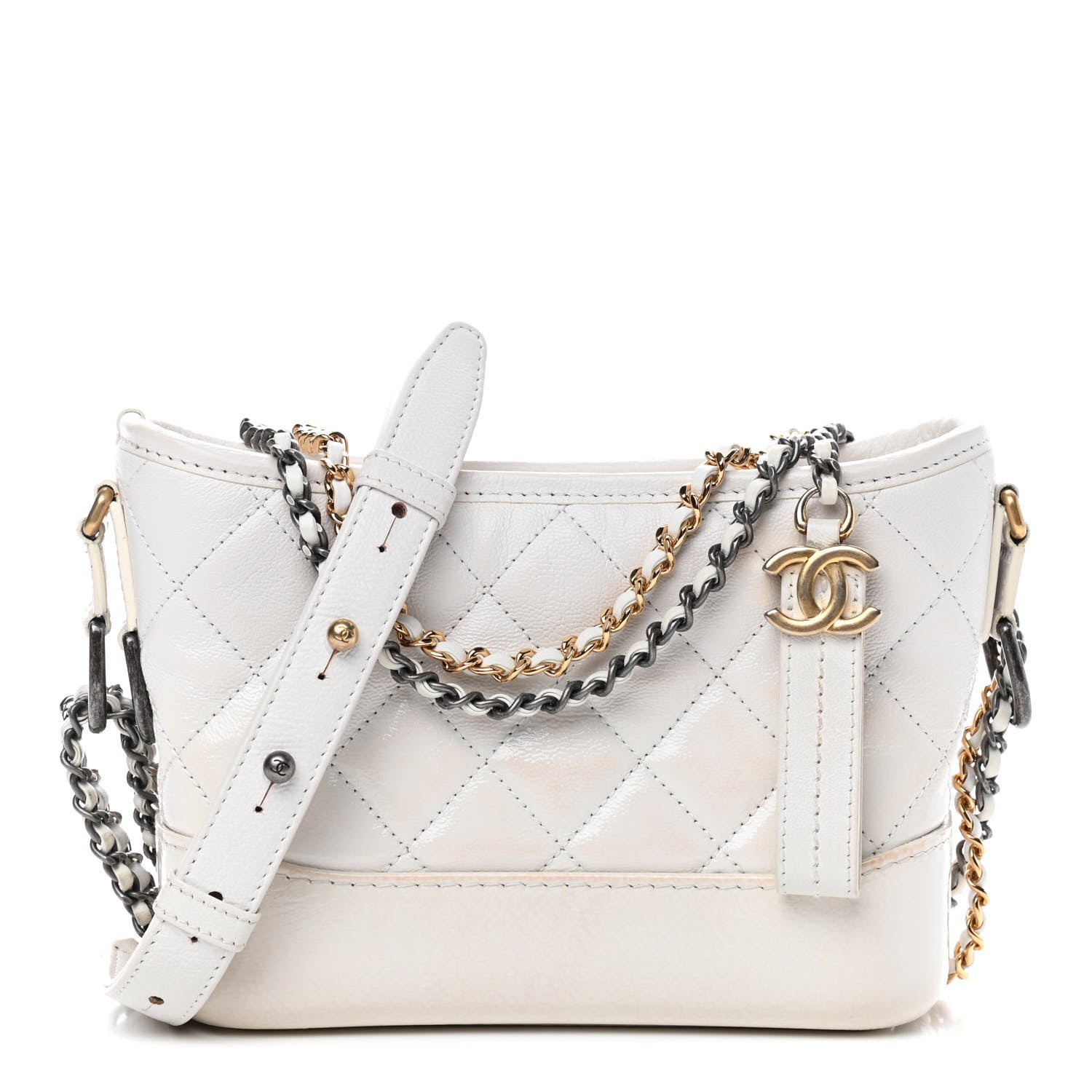 Chanel Patent Goatskin Quilted Small Gabrielle Hobo White 1 of 12
