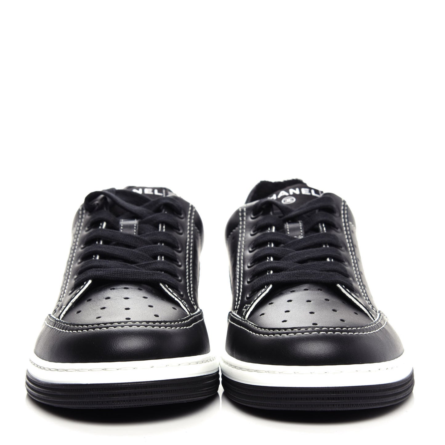 Calfskin Womens Logo Sneakers 37 Black White