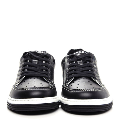 Chanel Calfskin Womens Logo Sneakers 37 Black White 2 of 11