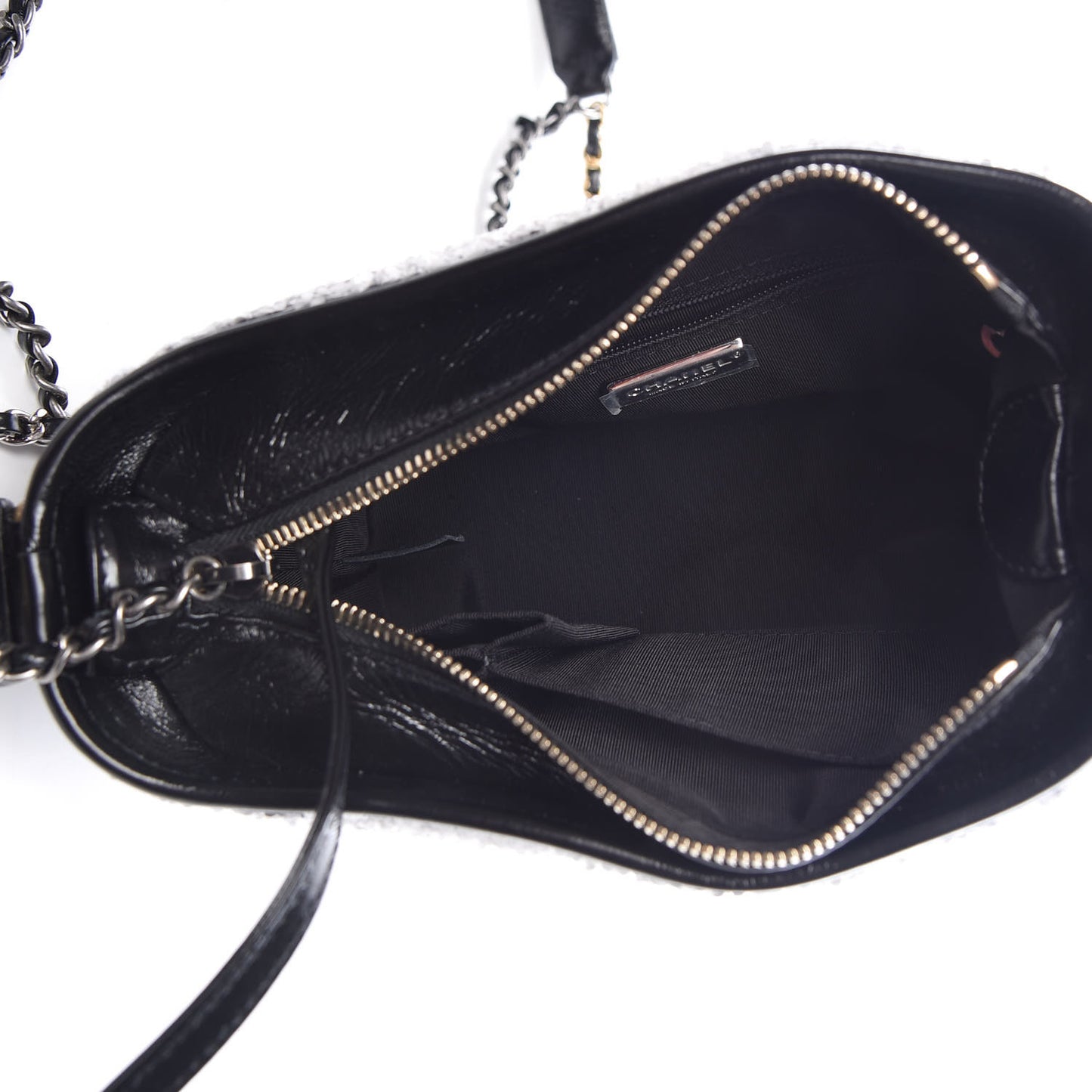 Sequin Wool Calfskin Small Gabrielle Hobo Black White