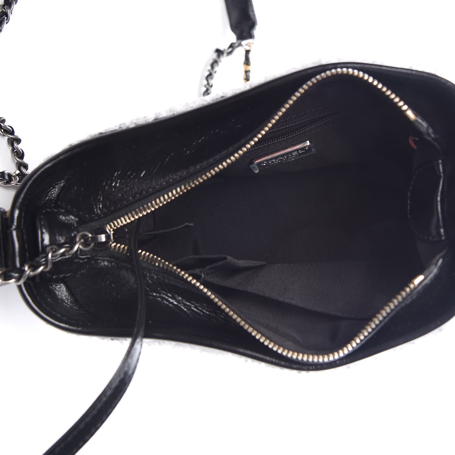 Chanel Sequin Wool Calfskin Small Gabrielle Hobo Black White 6 of 11
