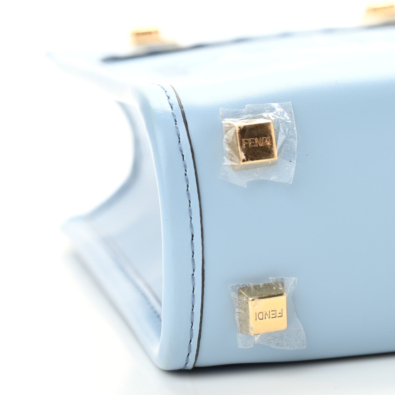 Fendi Vitello King Plexiglass Logo Embossed Mini Fendi Sunshine Shopper Tote Azzurro Baby 8 of 9