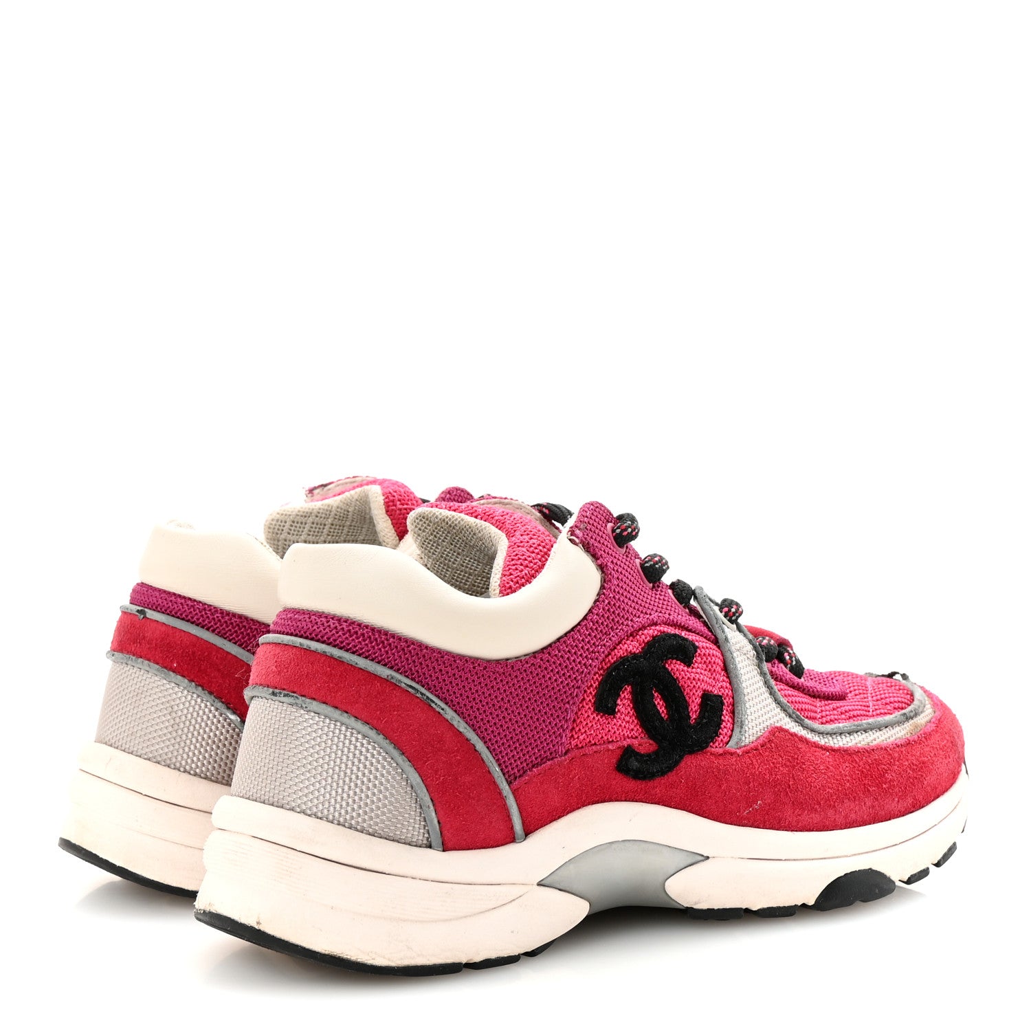 Chanel Mesh Suede Calfskin Womens CC Sneakers 35 Dark Pink Silver 5 of 10
