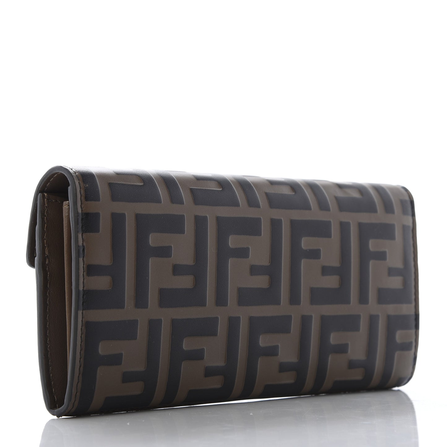 Vitello Soft F is Fendi Bi-Color FF 1974 Embossed Continental Envelope Wallet Maya Black