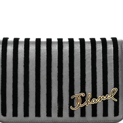 Chanel Iridescent Calfskin Velvet Stripe Wallet On Chain WOC Charcoal 5 of 12