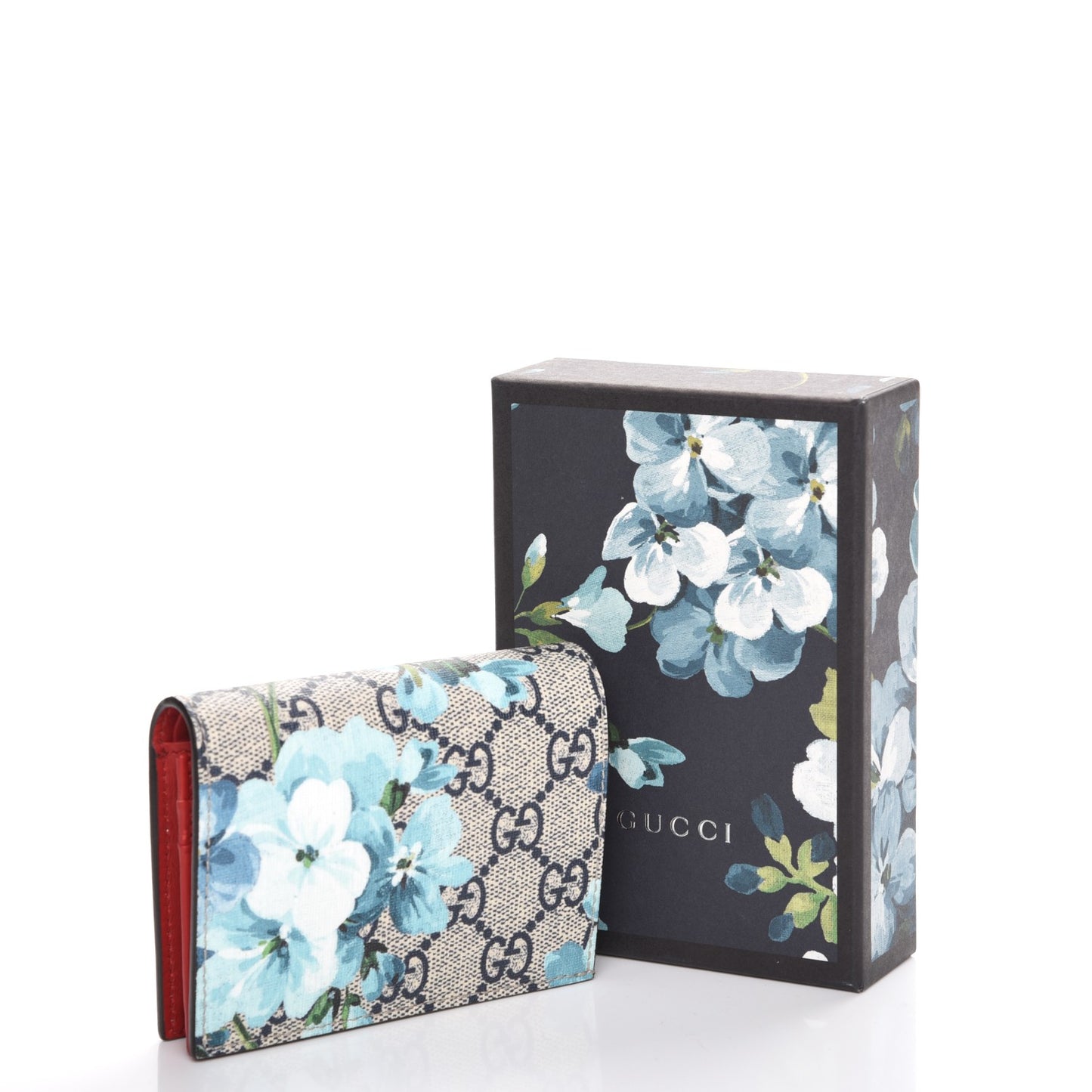 GG Supreme Monogram Blooms Card Case Beige Blue Navy Hibiscus Red