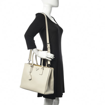 Prada City Calfskin Bi-Color Large Galleria Double Zip Tote Talco Mimosa 2 of 12