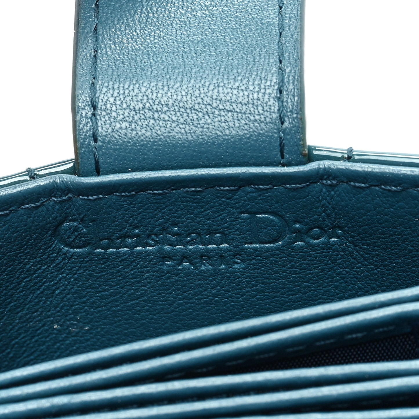 Patent Cannage Lady Dior 5 Gusset Card Holder Turquoise
