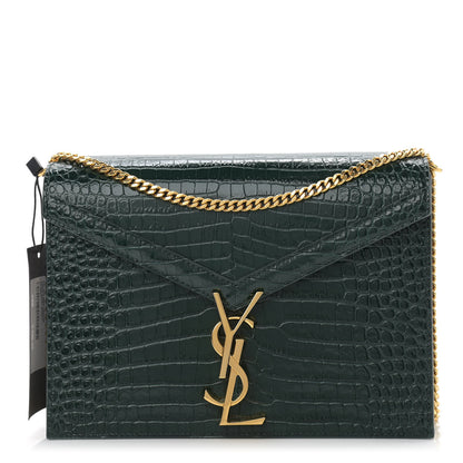 Saint Laurent Calfskin Crocodile Embossed Monogram Cassandra Clasp Bag Dark Mint 1 of 8