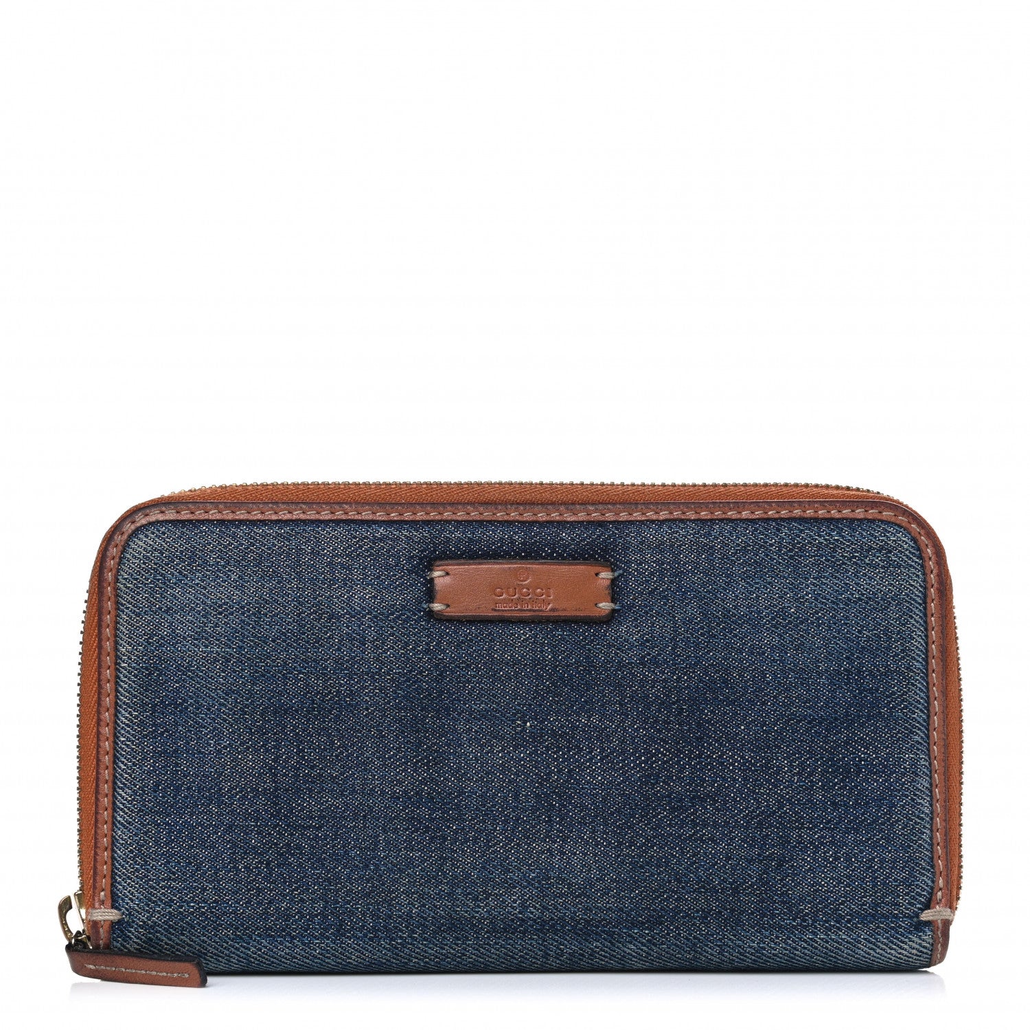 Gucci Denim Zip Around Wallet Blue Saffron 1 of 8