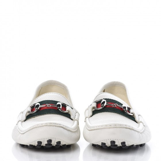 Gucci Road Calfskin Web Womens Horsebit Driver Loafers 40.5 Great White 2 of 11