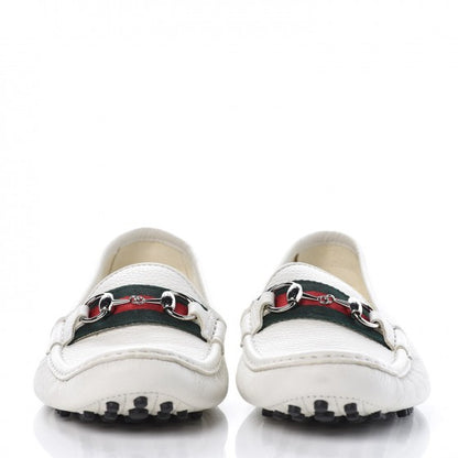 Gucci Road Calfskin Web Womens Horsebit Driver Loafers 40.5 Great White 2 of 11