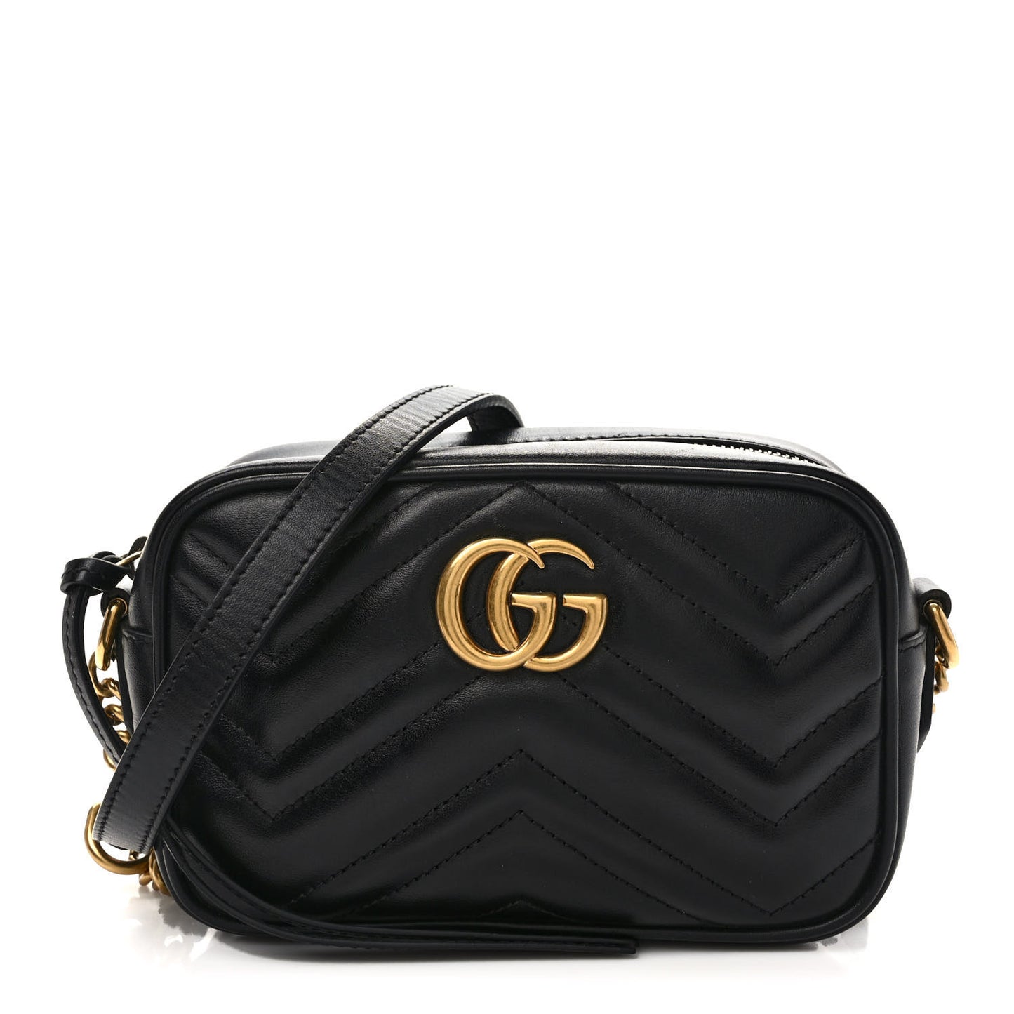 Calfskin Matelasse Mini GG Marmont Chain Shoulder Bag Black