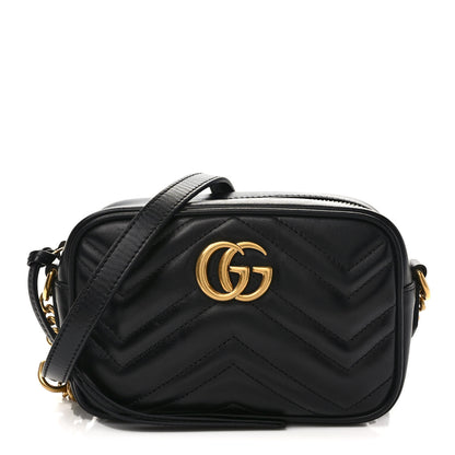 Gucci Calfskin Matelasse Mini GG Marmont Chain Shoulder Bag Black 1 of 9