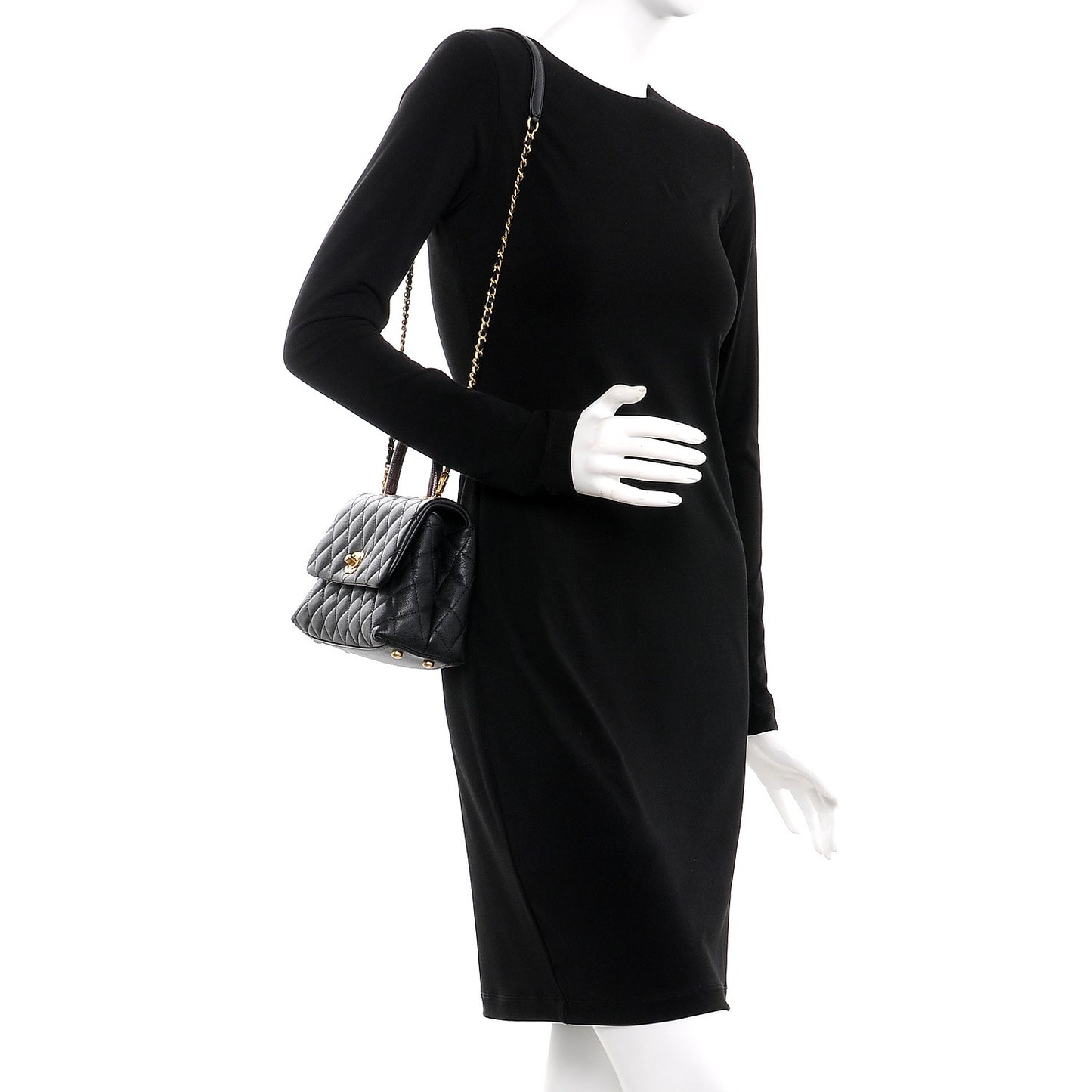 Caviar Lizard Quilted Mini Coco Handle Flap Black