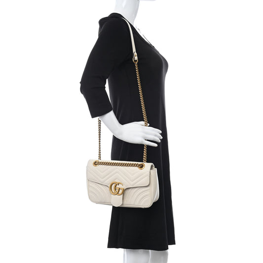 Calfskin Matelasse Small GG Marmont Shoulder Bag White