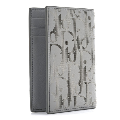 Christian Dior Calfskin Perforated Oblique Bi-Fold Card Holder Grey 3 of 7