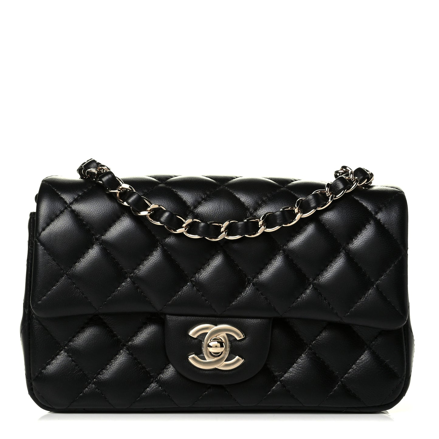 Lambskin Quilted Mini Rectangular Flap Black