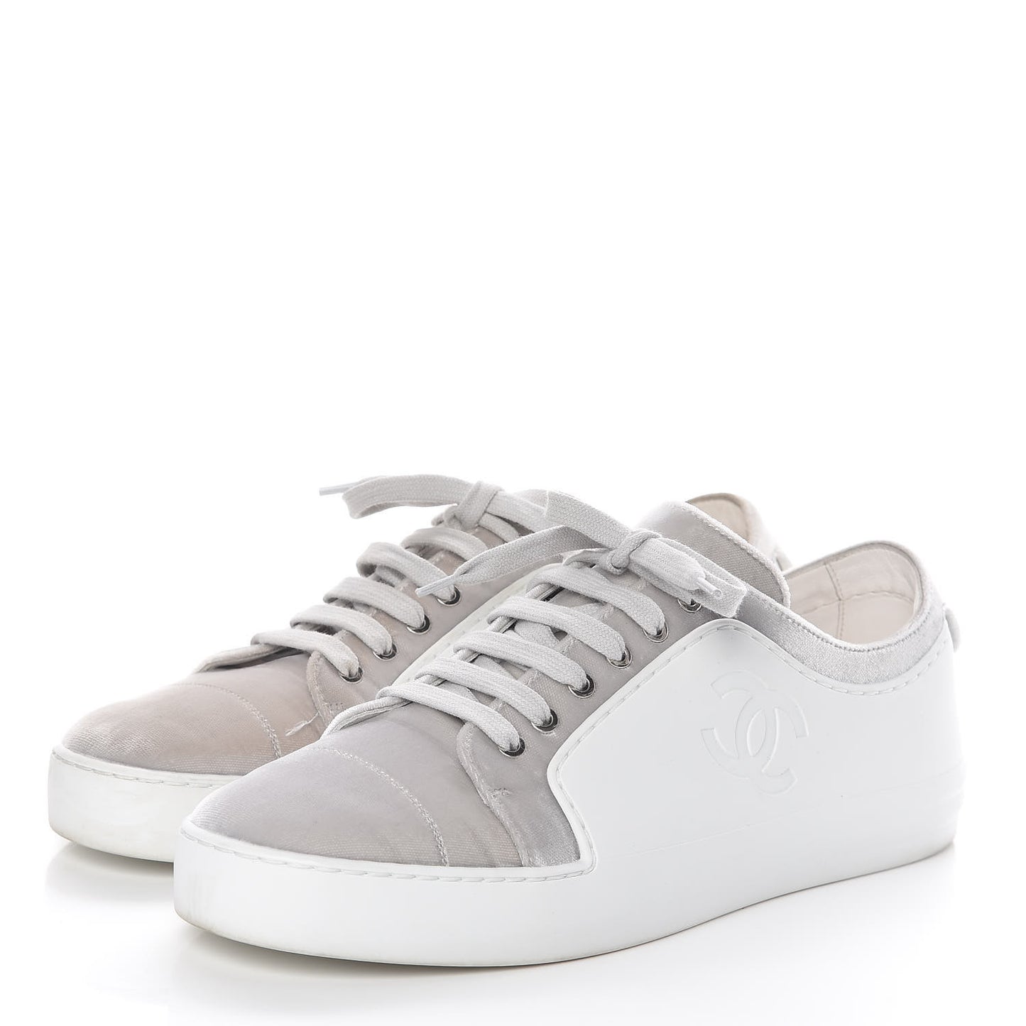 Calfskin Velvet Womens CC Sneakers 40.5 White Silver
