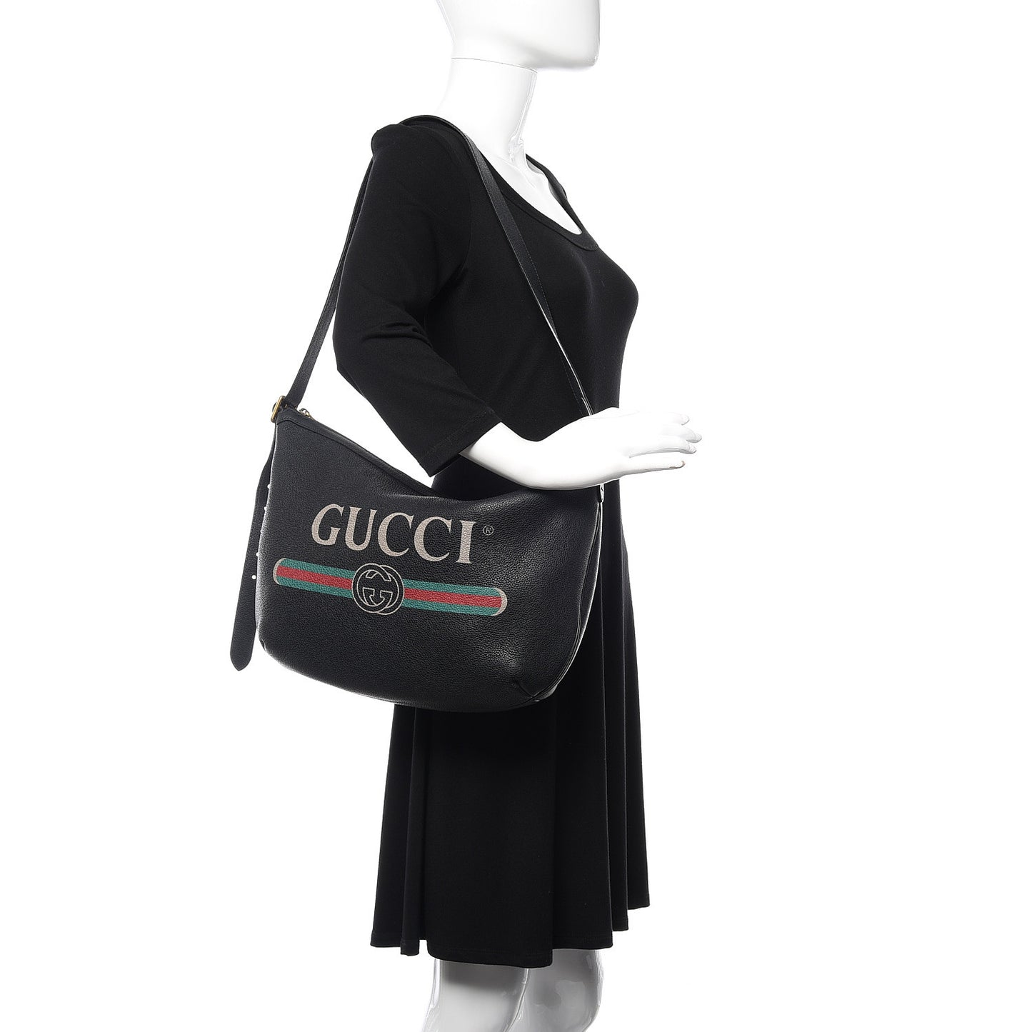 Grained Calfskin Logo Half Moon Hobo Black