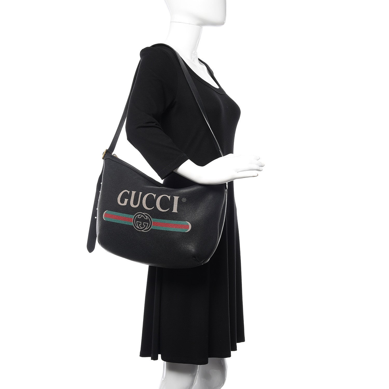 Gucci Grained Calfskin Logo Half Moon Hobo Black 2 of 13